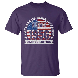 70th Birthday T Shirt - Vintage 1956 70 Year Old Birthday American Flag Tee TS10 Purple Print Your Wear