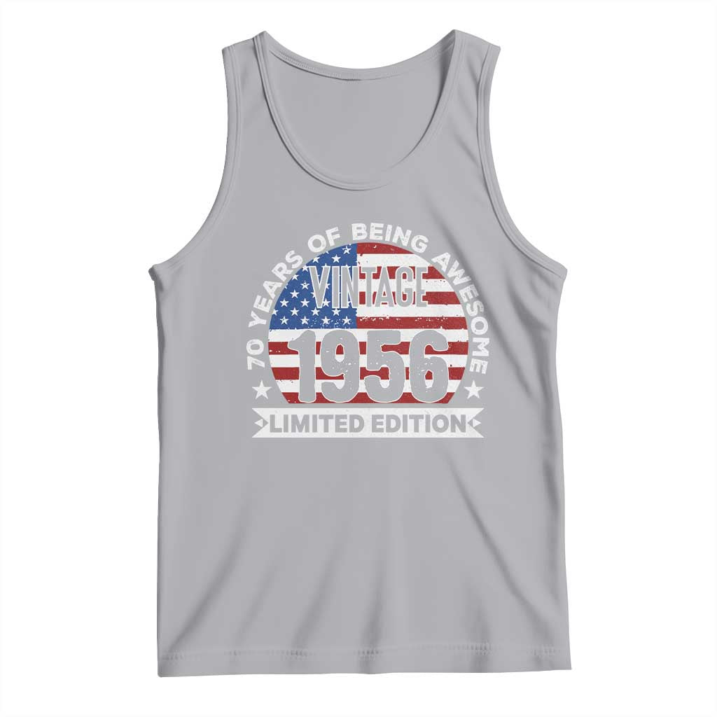 70th Birthday Tank Top Vintage 1956 70 Year Old Birthday American Flag TS10 Athletic Heather Print Your Wear