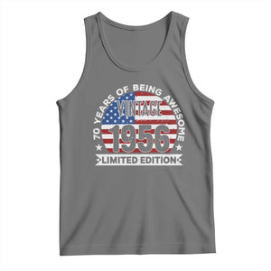 70th Birthday Tank Top Vintage 1956 70 Year Old Birthday American Flag TS10 Black Heather Print Your Wear