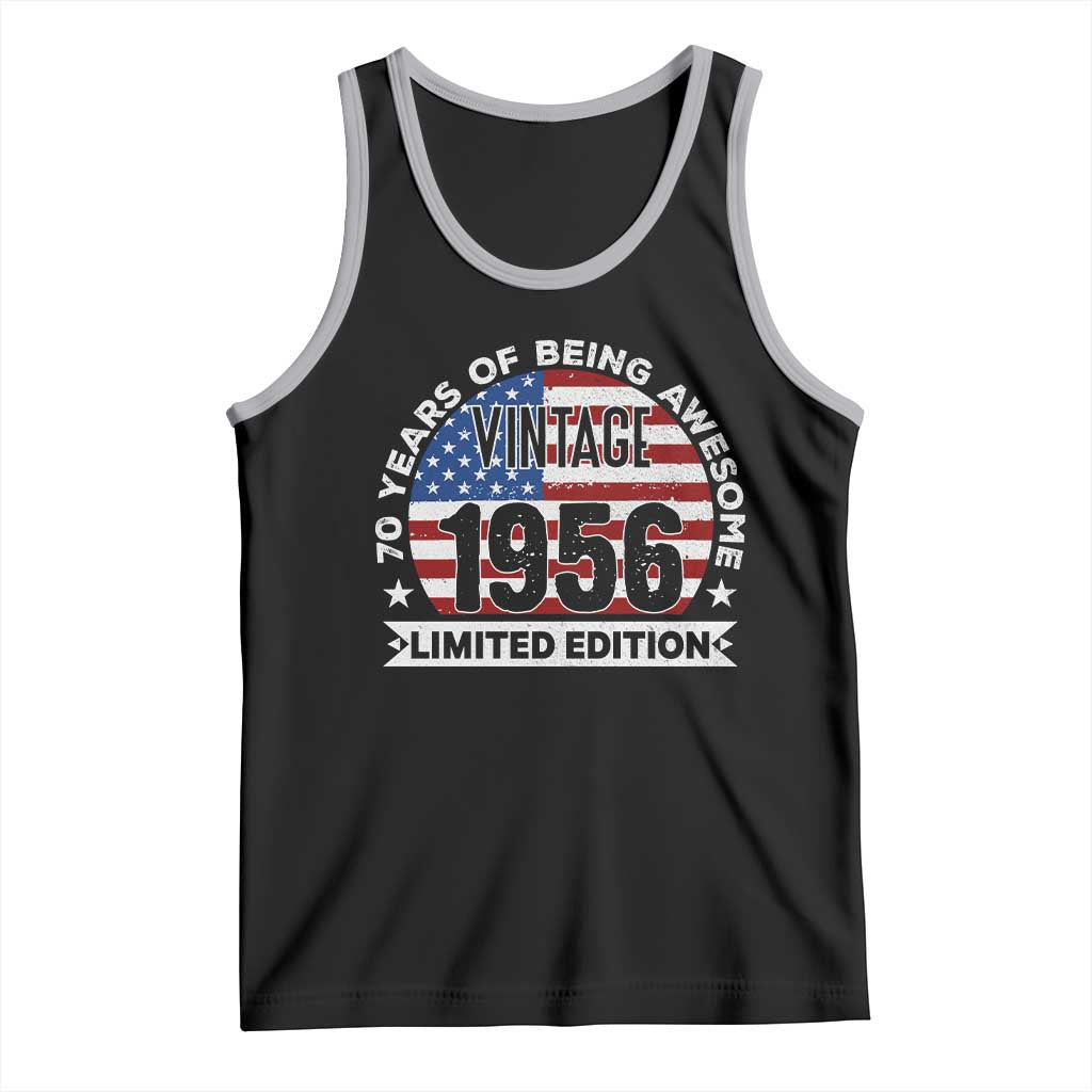 70th Birthday Tank Top Vintage 1956 70 Year Old Birthday American Flag TS10 Black Athletic Heather Print Your Wear