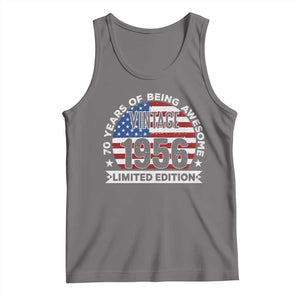 70th Birthday Tank Top Vintage 1956 70 Year Old Birthday American Flag TS10 Deep Heather Print Your Wear