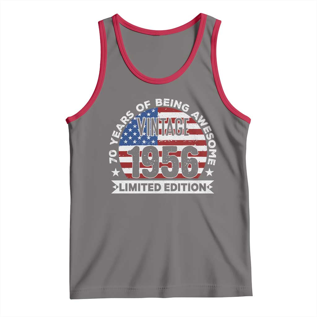 70th Birthday Tank Top Vintage 1956 70 Year Old Birthday American Flag TS10 Deep Heather Red Print Your Wear