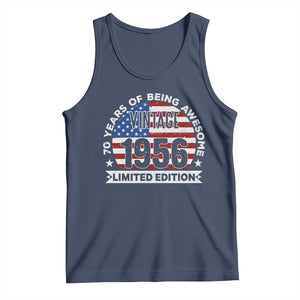 70th Birthday Tank Top Vintage 1956 70 Year Old Birthday American Flag TS10 Navy Print Your Wear