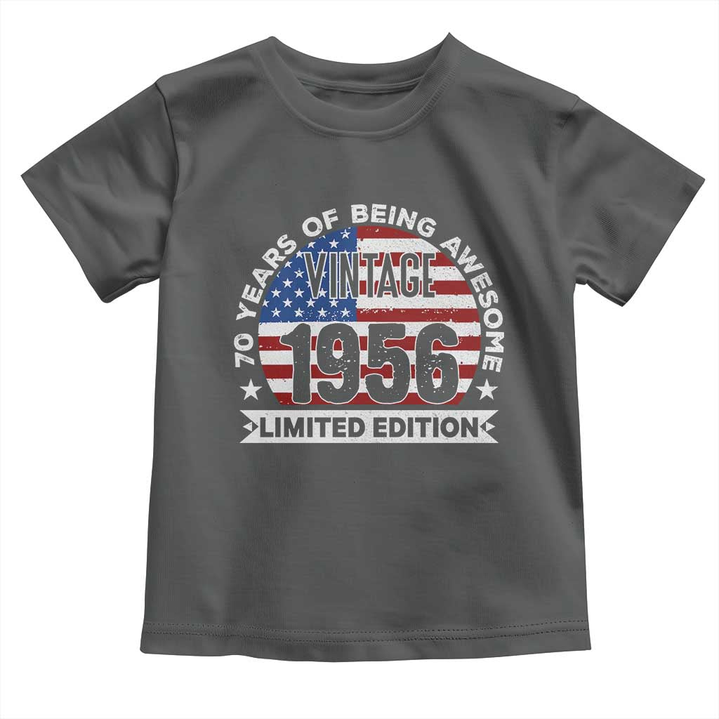 70th Birthday Toddler T Shirt Vintage 1956 70 Year Old Birthday American Flag TS10 Dark Heather Print Your Wear