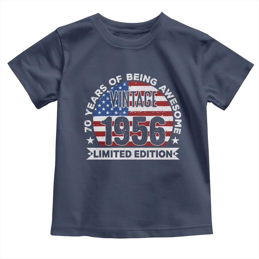 70th Birthday Toddler T Shirt Vintage 1956 70 Year Old Birthday American Flag TS10 Navy Print Your Wear