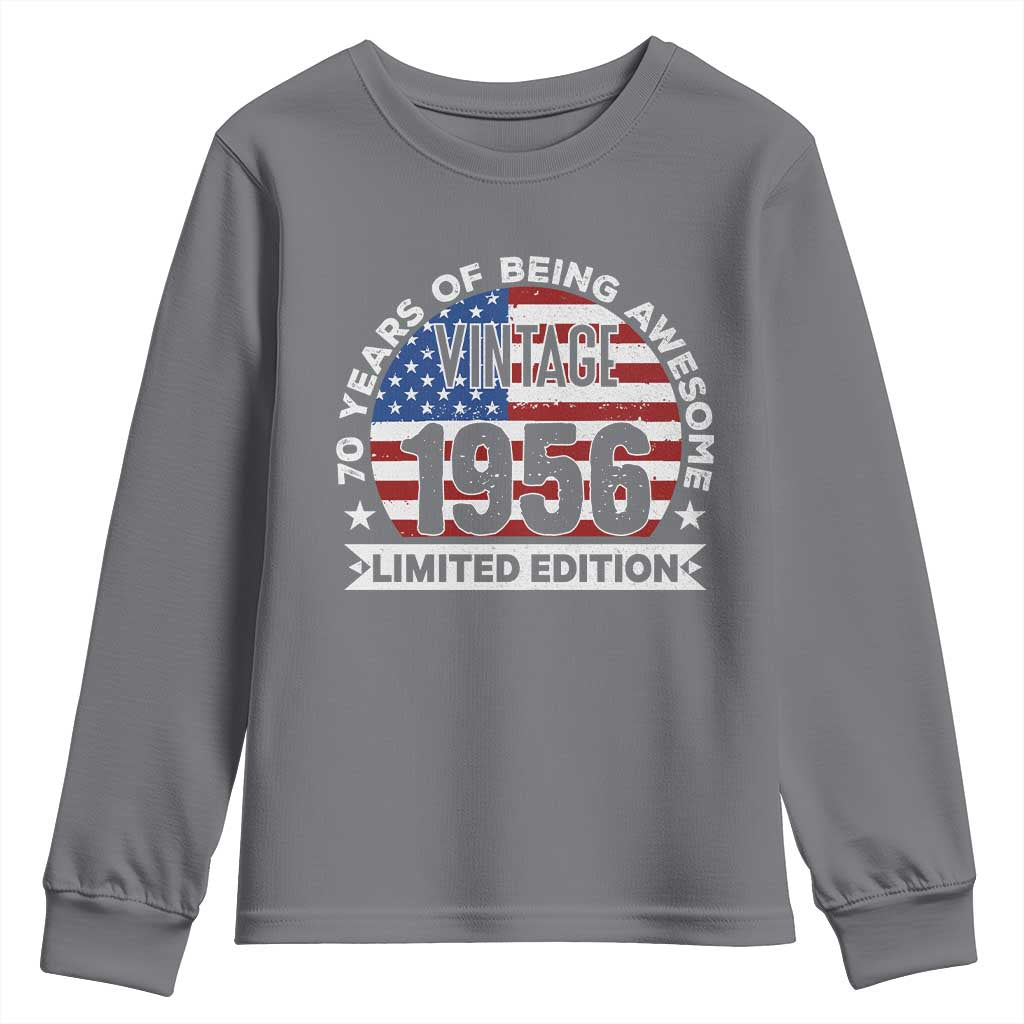 70th Birthday Youth Sweatshirt Vintage 1956 70 Year Old Birthday American Flag TS10 Charcoal Print Your Wear