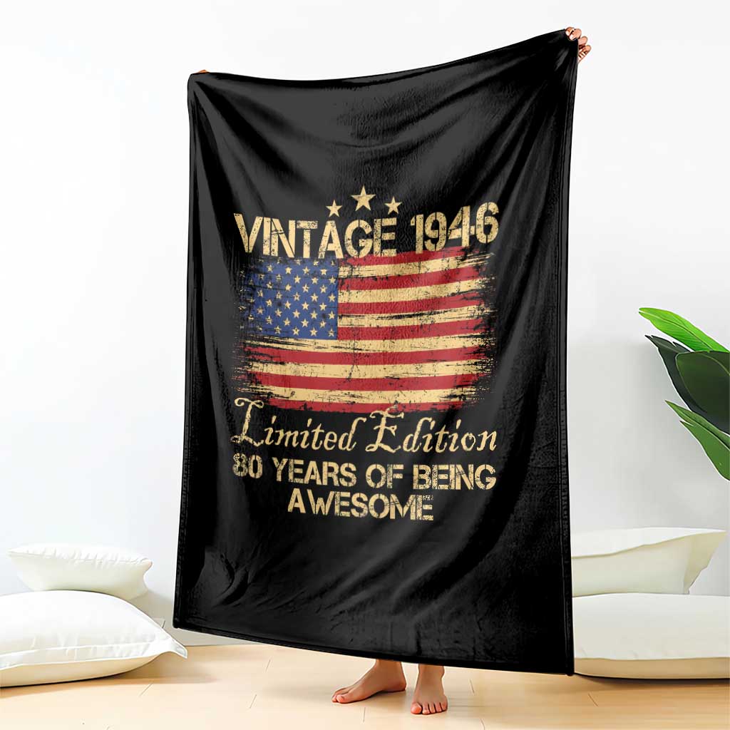 80th Birthday Throw Blanket Vintage 1946 Limited Edition 80 Year Old Birthday USA Flag TS10 Print Your Wear