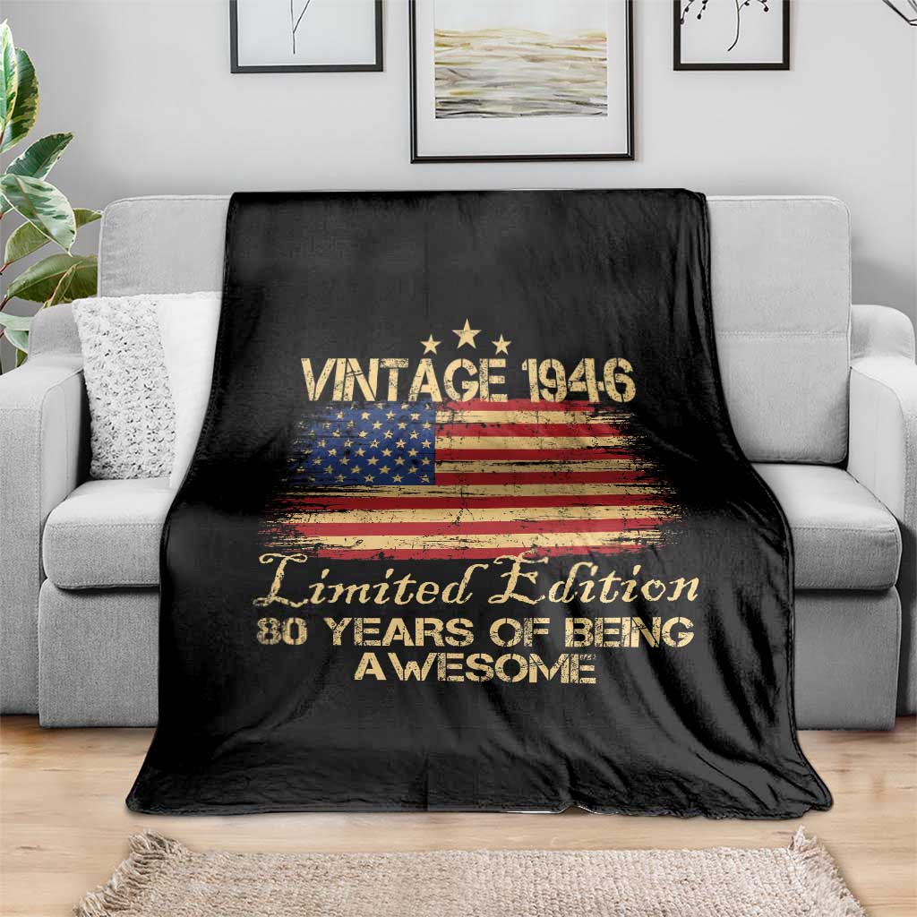 80th Birthday Throw Blanket Vintage 1946 Limited Edition 80 Year Old Birthday USA Flag TS10 Print Your Wear