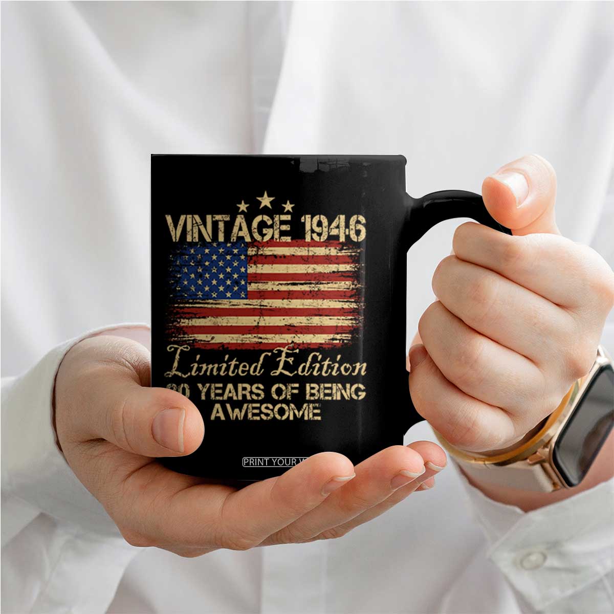 80th Birthday Coffee Mug Vintage 1946 Limited Edition 80 Year Old Birthday USA Flag TS10 Print Your Wear