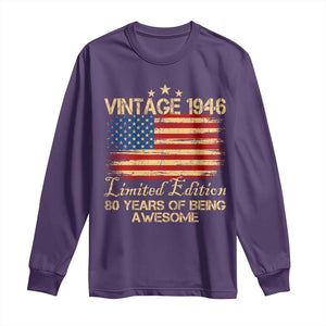 80th Birthday Long Sleeve Shirt Vintage 1946 Limited Edition 80 Year Old Birthday USA Flag TS10 Purple Print Your Wear