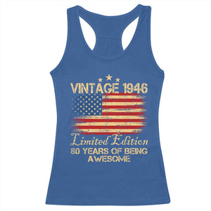 80th Birthday Racerback Tank Top Vintage 1946 Limited Edition 80 Year Old Birthday USA Flag TS10 Royal Blue Print Your Wear
