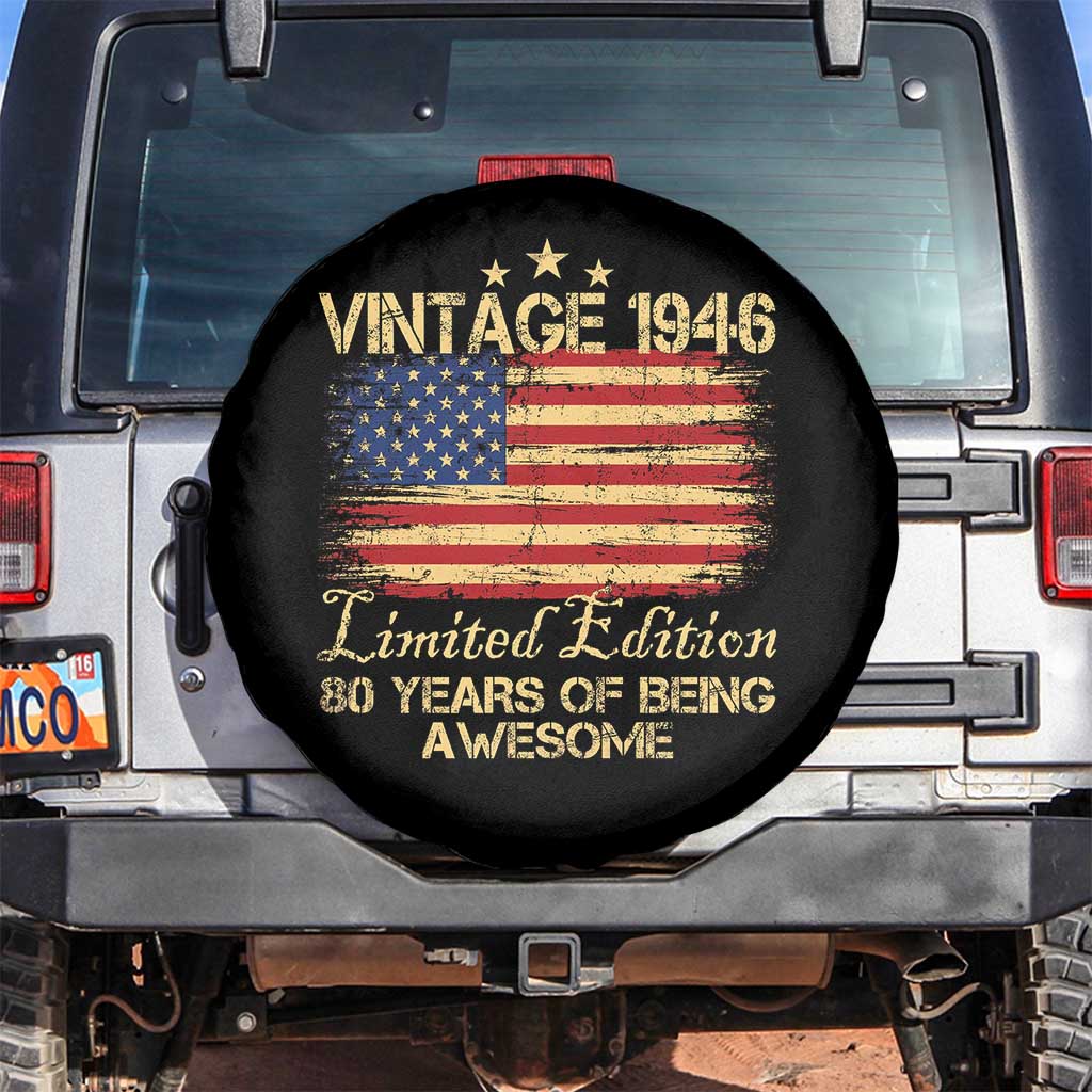 80th Birthday Spare Tire Cover Vintage 1946 Limited Edition 80 Year Old Birthday USA Flag TS10 No hole Black Print Your Wear