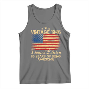 80th Birthday Tank Top Vintage 1946 Limited Edition 80 Year Old Birthday USA Flag TS10 Black Heather Print Your Wear
