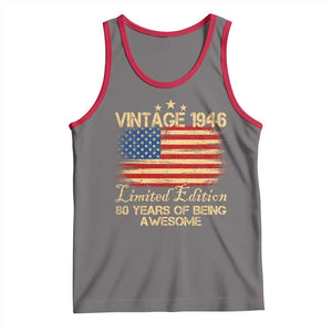 80th Birthday Tank Top Vintage 1946 Limited Edition 80 Year Old Birthday USA Flag TS10 Deep Heather Red Print Your Wear