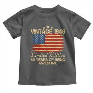 80th Birthday Toddler T Shirt Vintage 1946 Limited Edition 80 Year Old Birthday USA Flag TS10 Dark Heather Print Your Wear