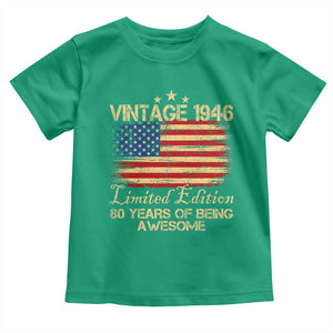 80th Birthday Toddler T Shirt Vintage 1946 Limited Edition 80 Year Old Birthday USA Flag TS10 Irish Green Print Your Wear