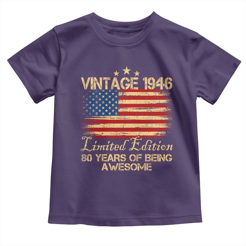 80th Birthday Toddler T Shirt Vintage 1946 Limited Edition 80 Year Old Birthday USA Flag TS10 Purple Print Your Wear