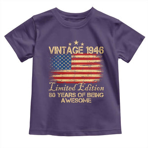 80th Birthday Toddler T Shirt Vintage 1946 Limited Edition 80 Year Old Birthday USA Flag TS10 Purple Print Your Wear