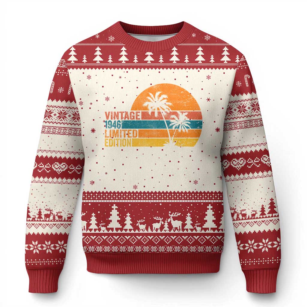 Vintage 1946 Limited Edition Ugly Christmas Sweater Retro Sunset 80th Birthday 80 Year Old Gifts TS10 Beige Red Print Your Wear
