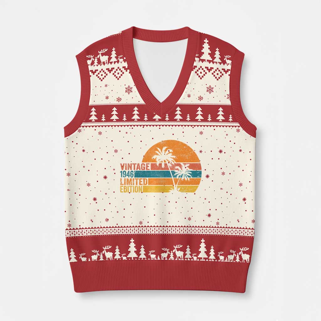 Vintage 1946 Limited Edition V-Neck Knit Sweater Vest Retro Sunset 80th Birthday 80 Year Old Gifts TS10 Beige Red Print Your Wear