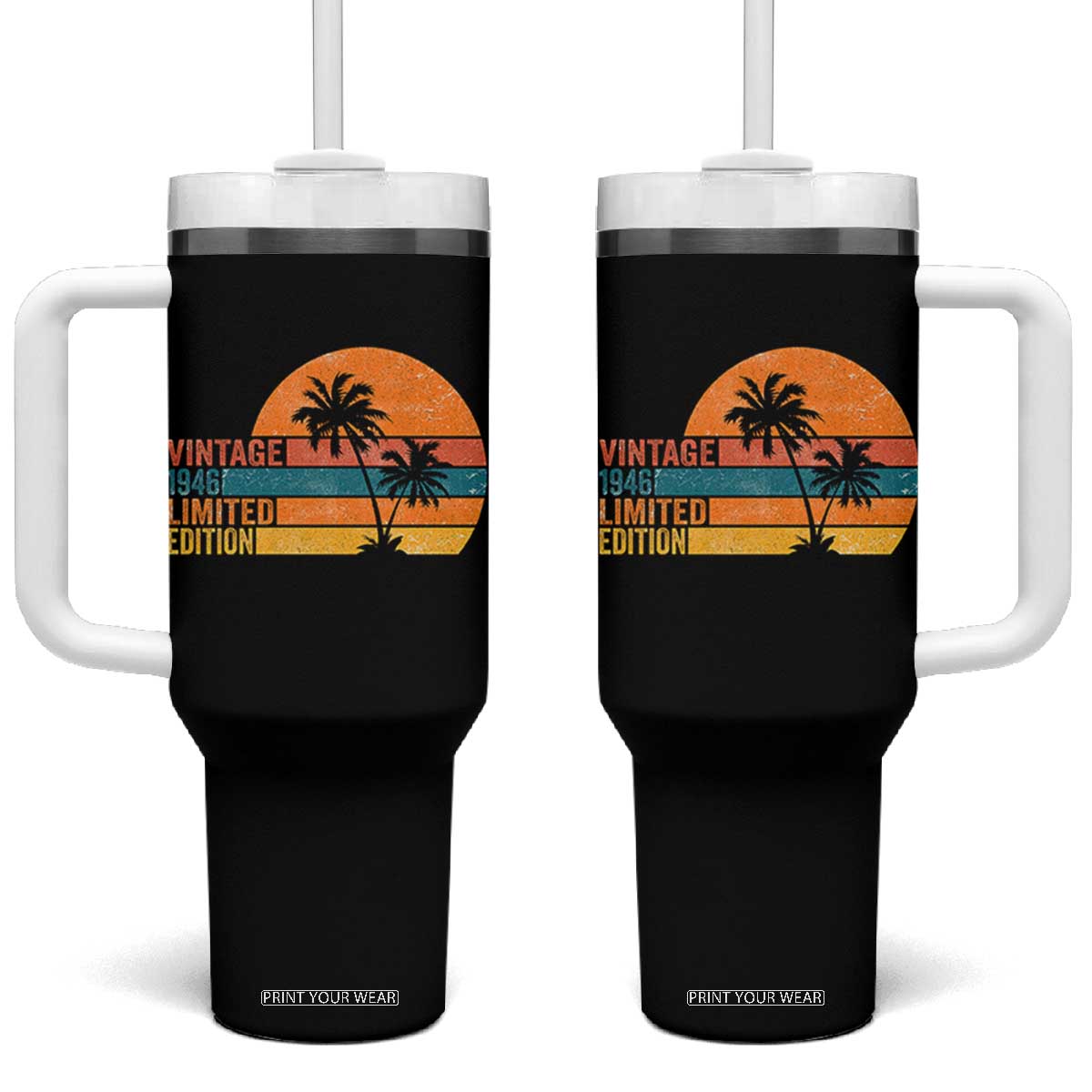Vintage 1946 Limited Edition Tumbler With Handle Retro Sunset 80th Birthday 80 Year Old Gifts TS10 One Size: 40 oz Black Print Your Wear