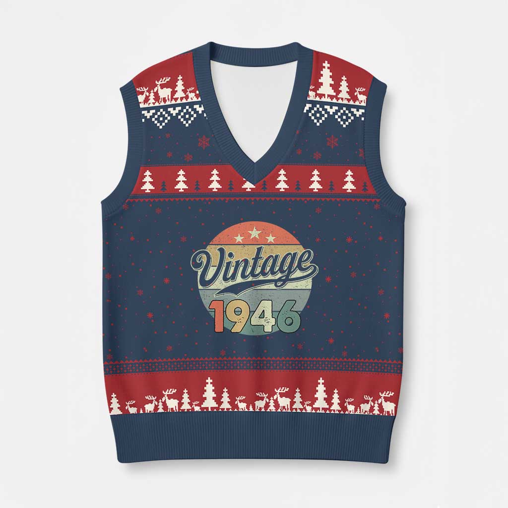 Vintage 1946 V-Neck Knit Sweater Vest 80 Year Old 80th Birthday Gifts TS10 Navy Red Print Your Wear