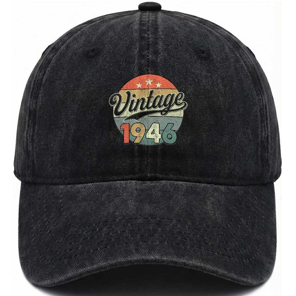 Vintage 1946 Washed Cotton Baseball Cap 80 Year Old 80th Birthday Gifts TS10 Washed Cap Universal Fit Black Print Your Wear