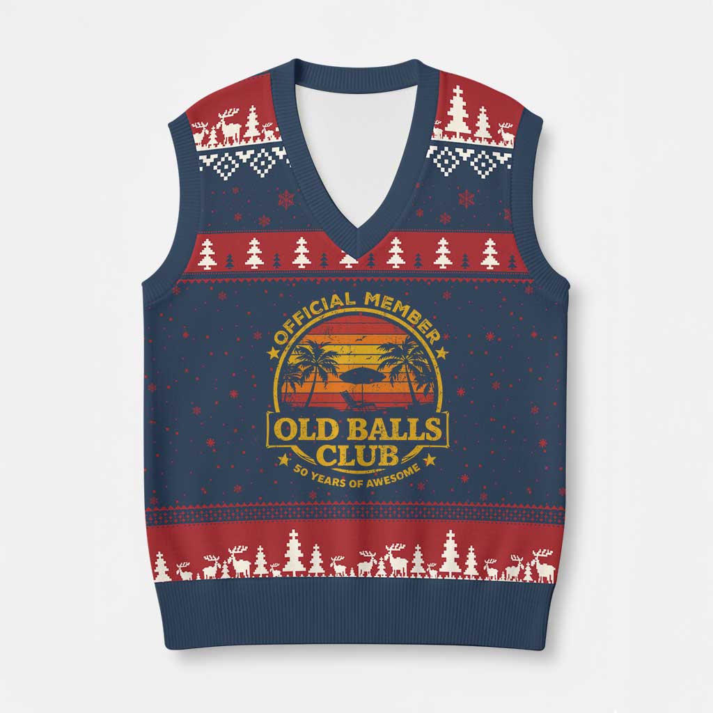 Funny 50th Birthday V-Neck Knit Sweater Vest Retro Old Balls Club Gag Gift TS10 Navy Red Print Your Wear