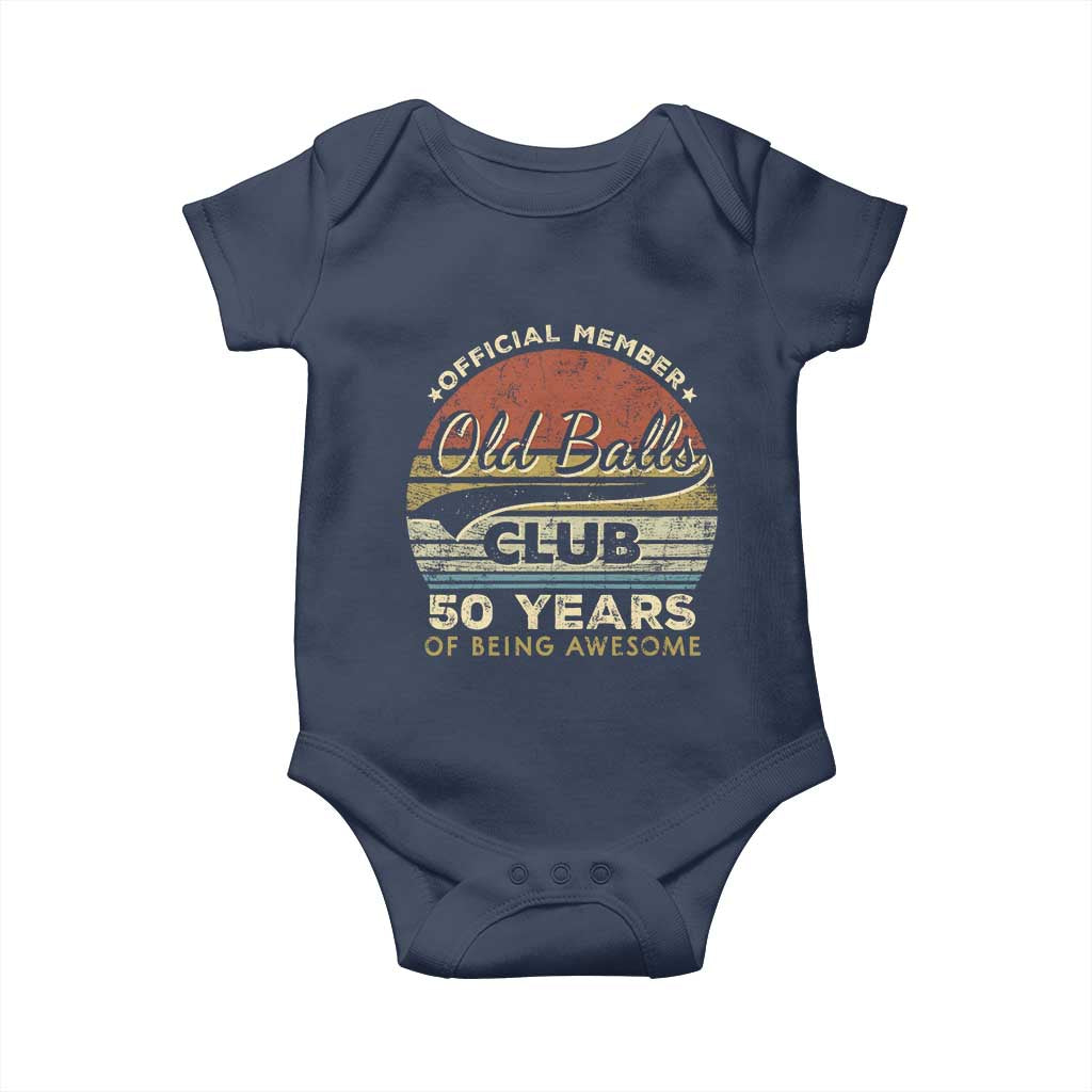 Funny 50th Birthday Baby Onesie Retro Old Balls Club 50 Years Of Awesome Gag Gift TS10 Navy Print Your Wear