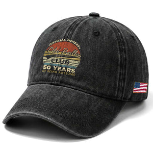 Funny 50th Birthday Washed Cotton Baseball Cap Retro Old Balls Club 50 Years Of Awesome Gag Gift