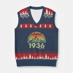90th Birthday V-Neck Knit Sweater Vest Vintage 1936 Limited Edition 90 Year Old Gift TS10 Navy Red Print Your Wear