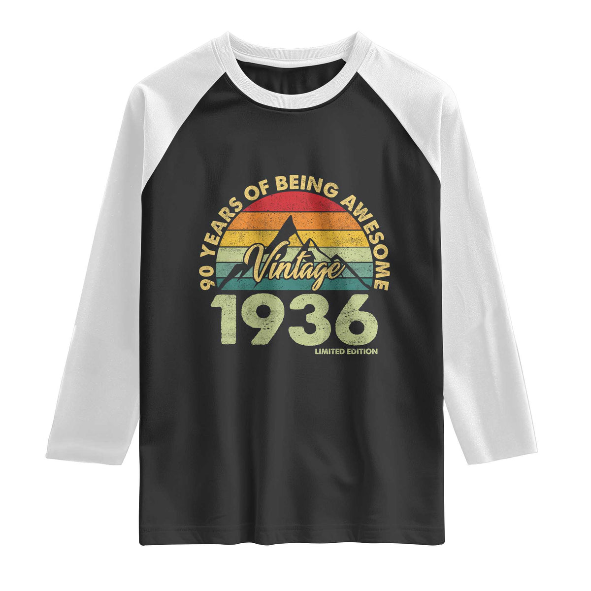 90th Birthday Raglan Shirt Vintage 1936 Limited Edition 90 Year Old Gift TS10 Black White Print Your Wear