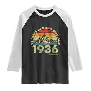 90th Birthday Raglan Shirt Vintage 1936 Limited Edition 90 Year Old Gift TS10 Black White Print Your Wear