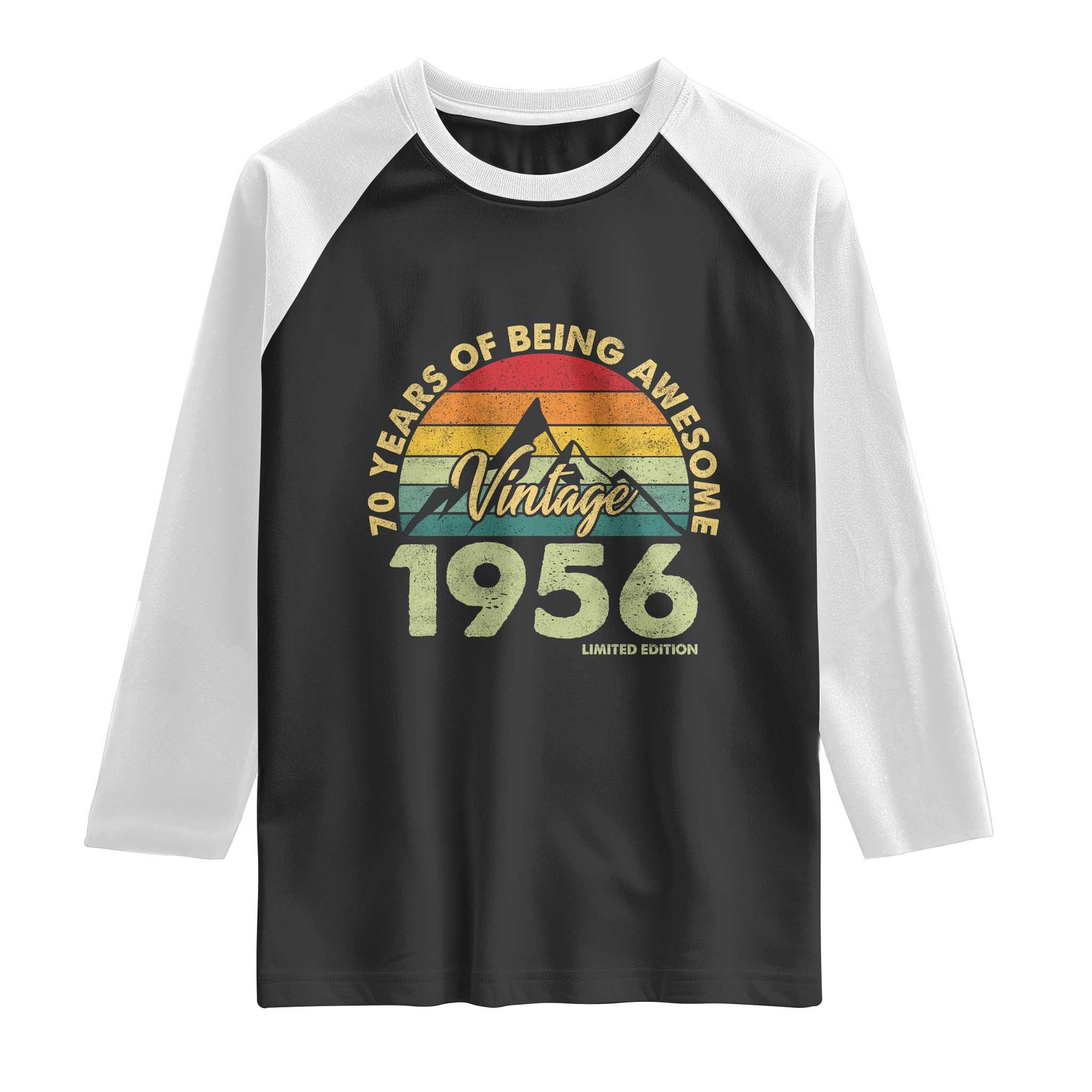 70th Birthday Raglan Shirt Vintage 1956 Limited Edition 70 Year Old Gift TS10 Black White Print Your Wear