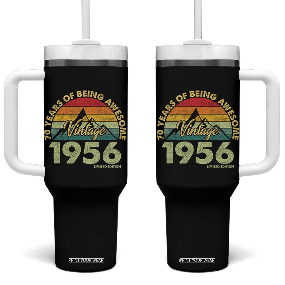 70th Birthday Tumbler With Handle Vintage 1956 Limited Edition 70 Year Old Gift TS10 One Size: 40 oz Black Print Your Wear