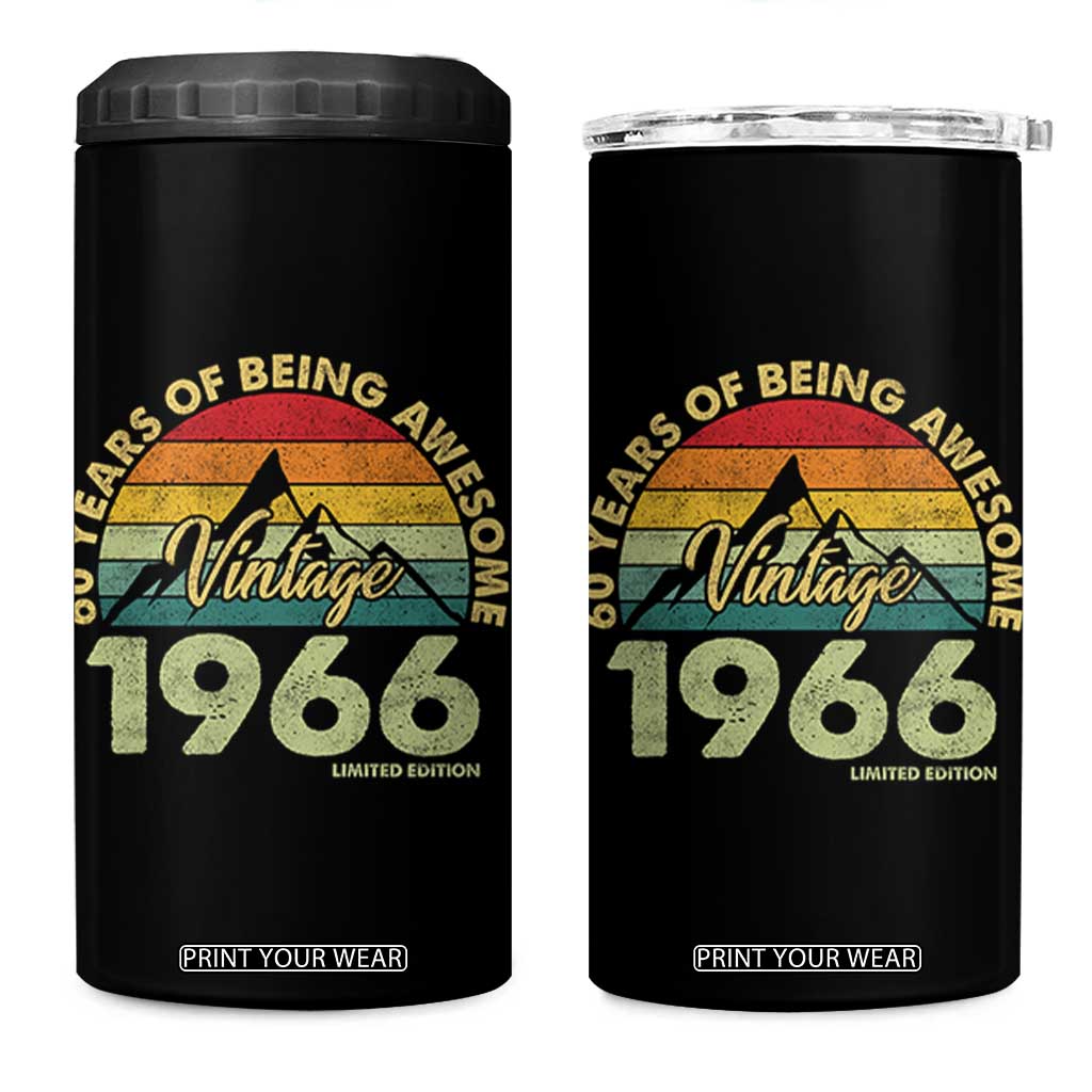 60th Birthday 4 in 1 Can Cooler Tumbler Vintage 1966 Limited Edition 60 Year Old Gift TS10 One Size: 16 oz Black Print Your Wear