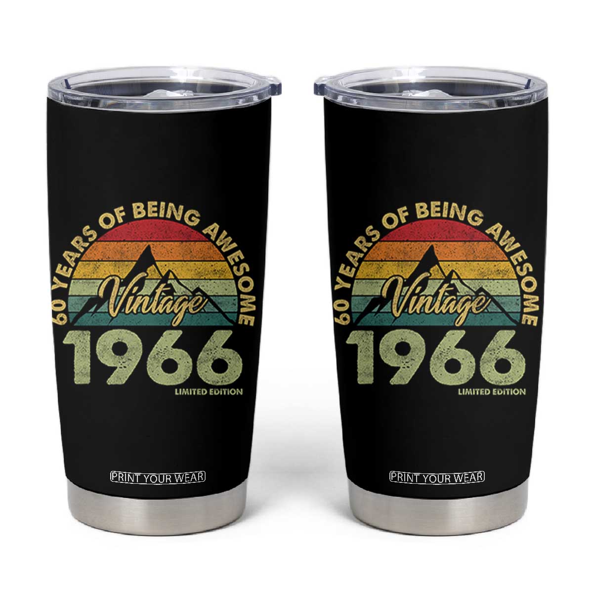 60th Birthday Tumbler Cup Vintage 1966 Limited Edition 60 Year Old Gift TS10 Black Print Your Wear