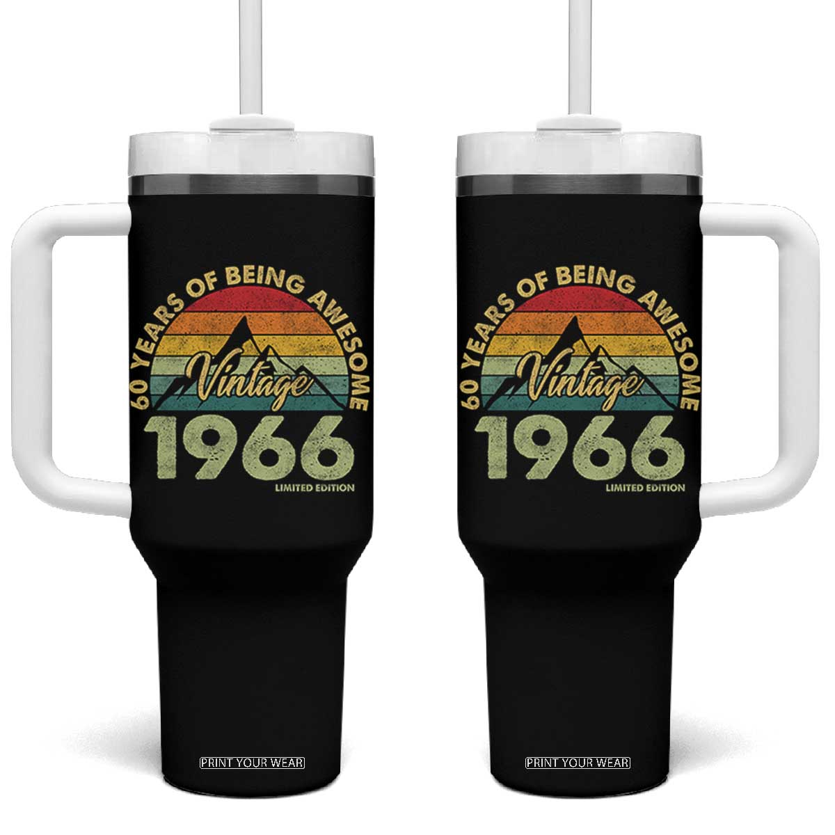 60th Birthday Tumbler With Handle Vintage 1966 Limited Edition 60 Year Old Gift TS10 One Size: 40 oz Black Print Your Wear