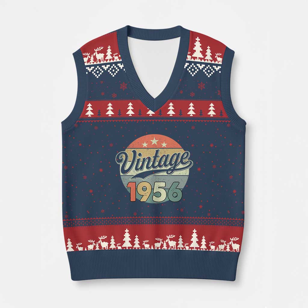 Vintage 1956 V-Neck Knit Sweater Vest 70 Year Old 70th Birthday Gifts TS10 Navy Red Print Your Wear