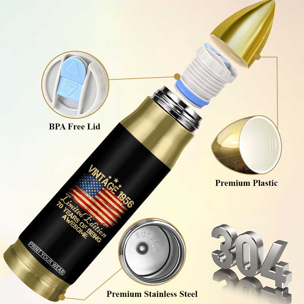 70th Birthday Bullet Tumbler Vintage 1956 Limited Edition 70 Year Old Birthday USA Flag TS10 Print Your Wear