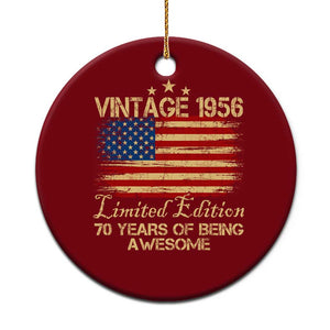 70th Birthday Ceramic Ornament Vintage 1956 Limited Edition 70 Year Old Birthday USA Flag TS10 1pc Red Print Your Wear