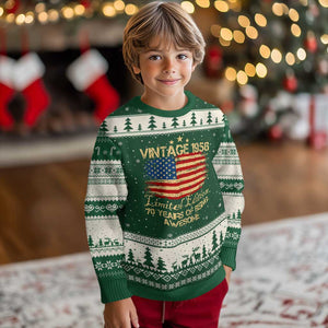 70th Birthday Ugly Christmas Sweater Vintage 1956 Limited Edition 70 Year Old Birthday USA Flag TS10 Forest Green Beige Print Your Wear