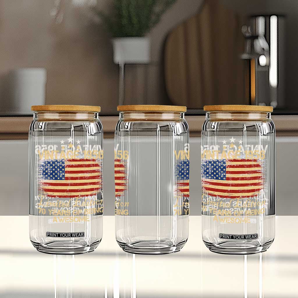 70th Birthday Glass Can Vintage 1956 Limited Edition 70 Year Old Birthday USA Flag TS10 Print Your Wear