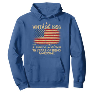 70th Birthday Hoodie Vintage 1956 Limited Edition 70 Year Old Birthday USA Flag TS10 Royal Blue Print Your Wear