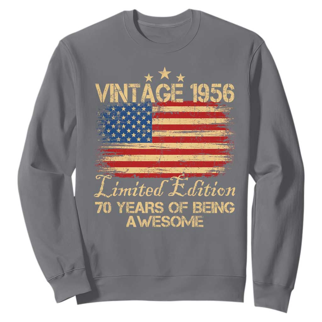 70th Birthday Sweatshirt Vintage 1956 Limited Edition 70 Year Old Birthday USA Flag TS10 Charcoal Print Your Wear