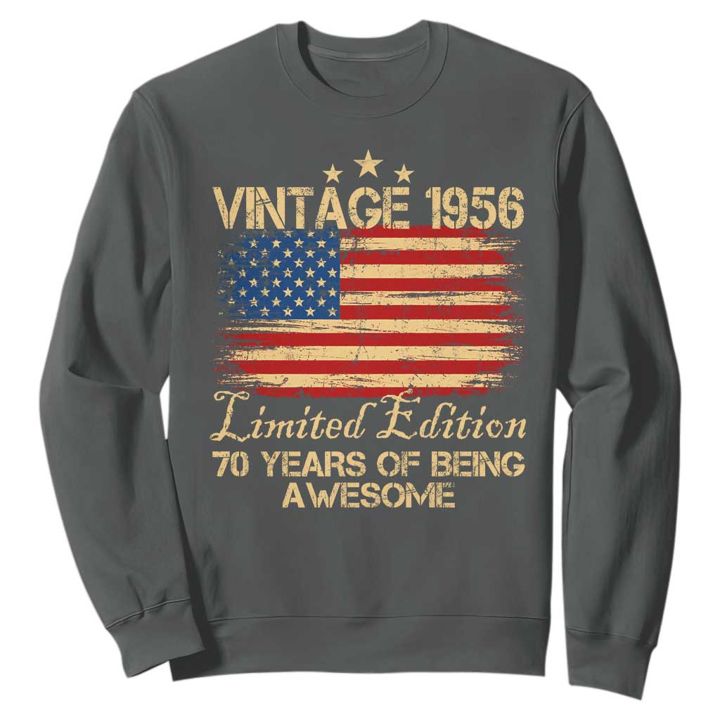 70th Birthday Sweatshirt Vintage 1956 Limited Edition 70 Year Old Birthday USA Flag TS10 Dark Heather Print Your Wear