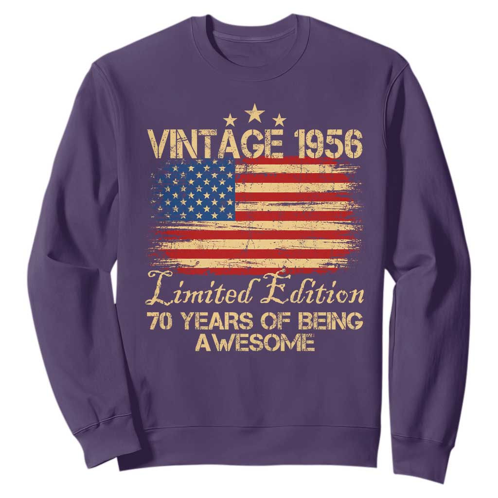 70th Birthday Sweatshirt Vintage 1956 Limited Edition 70 Year Old Birthday USA Flag TS10 Purple Print Your Wear