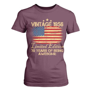 70th Birthday T Shirt For Women Vintage 1956 Limited Edition 70 Year Old Birthday USA Flag TS10 Maroon Print Your Wear