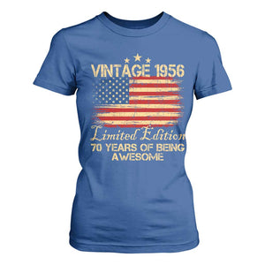 70th Birthday T Shirt For Women Vintage 1956 Limited Edition 70 Year Old Birthday USA Flag TS10 Royal Blue Print Your Wear