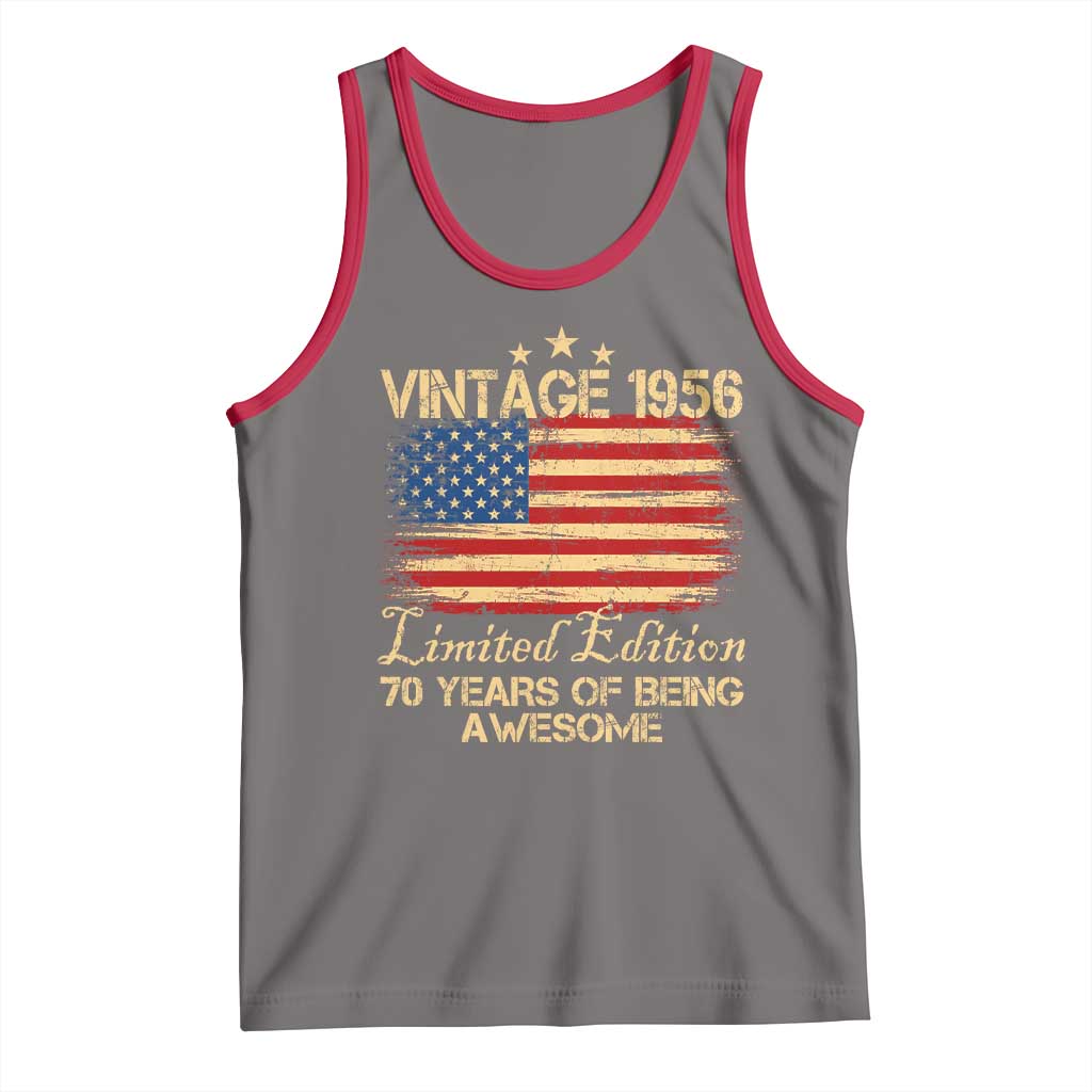 70th Birthday Tank Top Vintage 1956 Limited Edition 70 Year Old Birthday USA Flag TS10 Deep Heather Red Print Your Wear